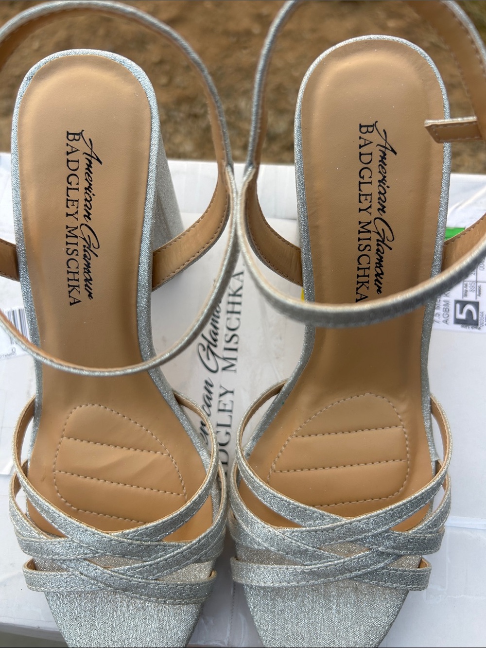 Badgley Mischka Kyleen Silver Glitter Block Heel Sandals - Picture 4 of 12
